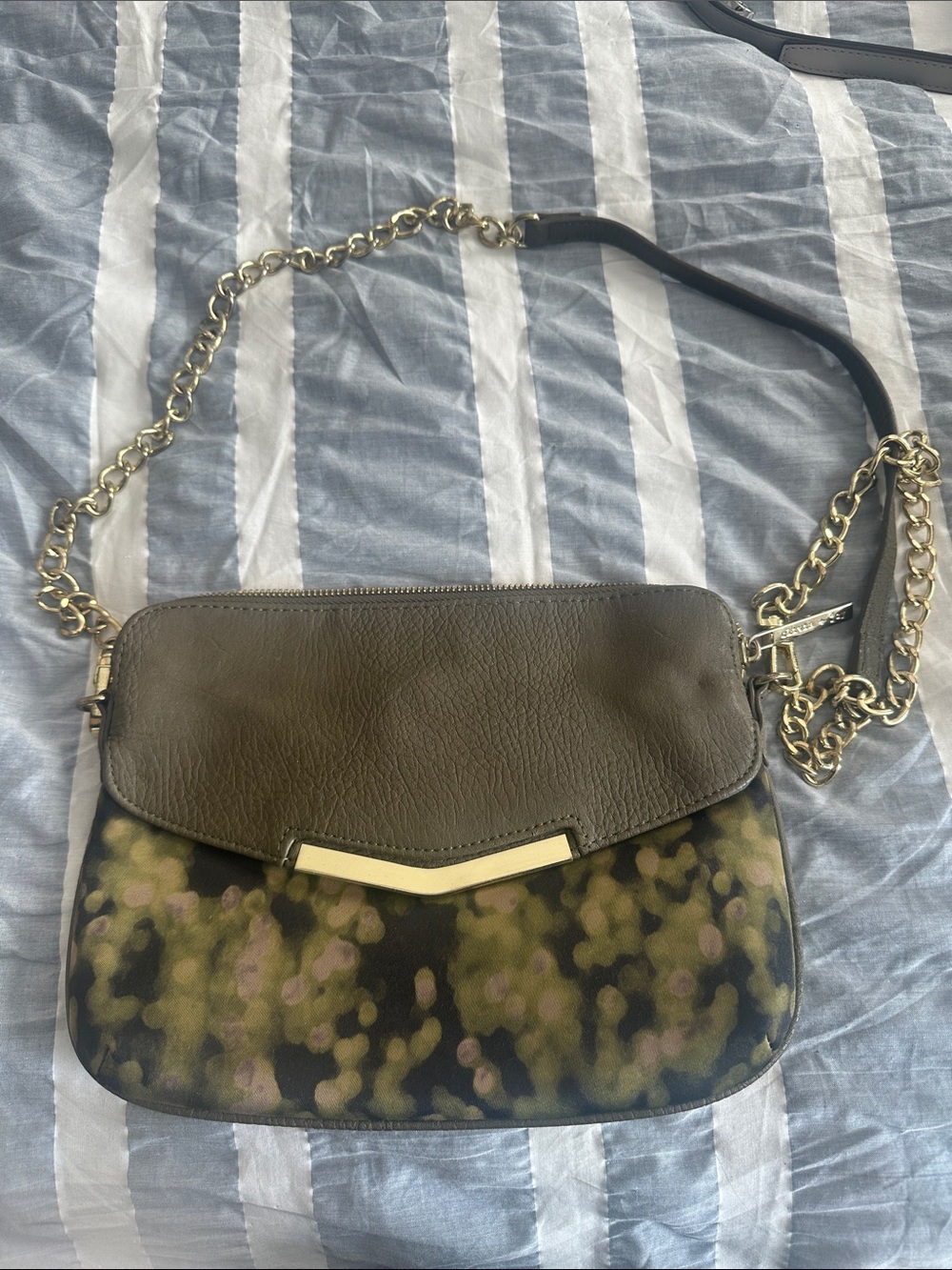Olivia + Joy Olive Green Leather Flap Crossbody with Gold Chain